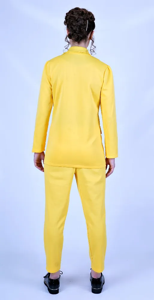 Mikado yellow slit fit four button ladies cozy suit