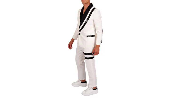 POWEDER WHITE LINGHAM SIGNITURE STRIPE SUIT