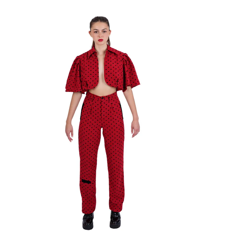 BELSIMBA RED POLKA DOT RUNWAY JUMPSUIT